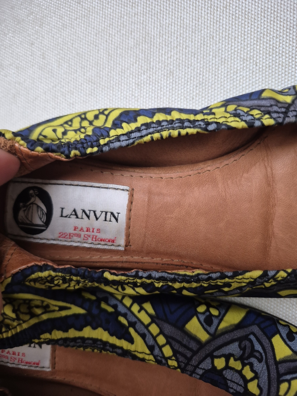 Lanvin Yellow & Navy Printed Ballet Flats